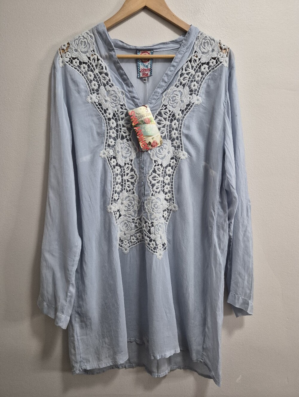 Johnny Was NWT Lace Floral Coastal Beachy Tunic Top Size XL READ FLAWED